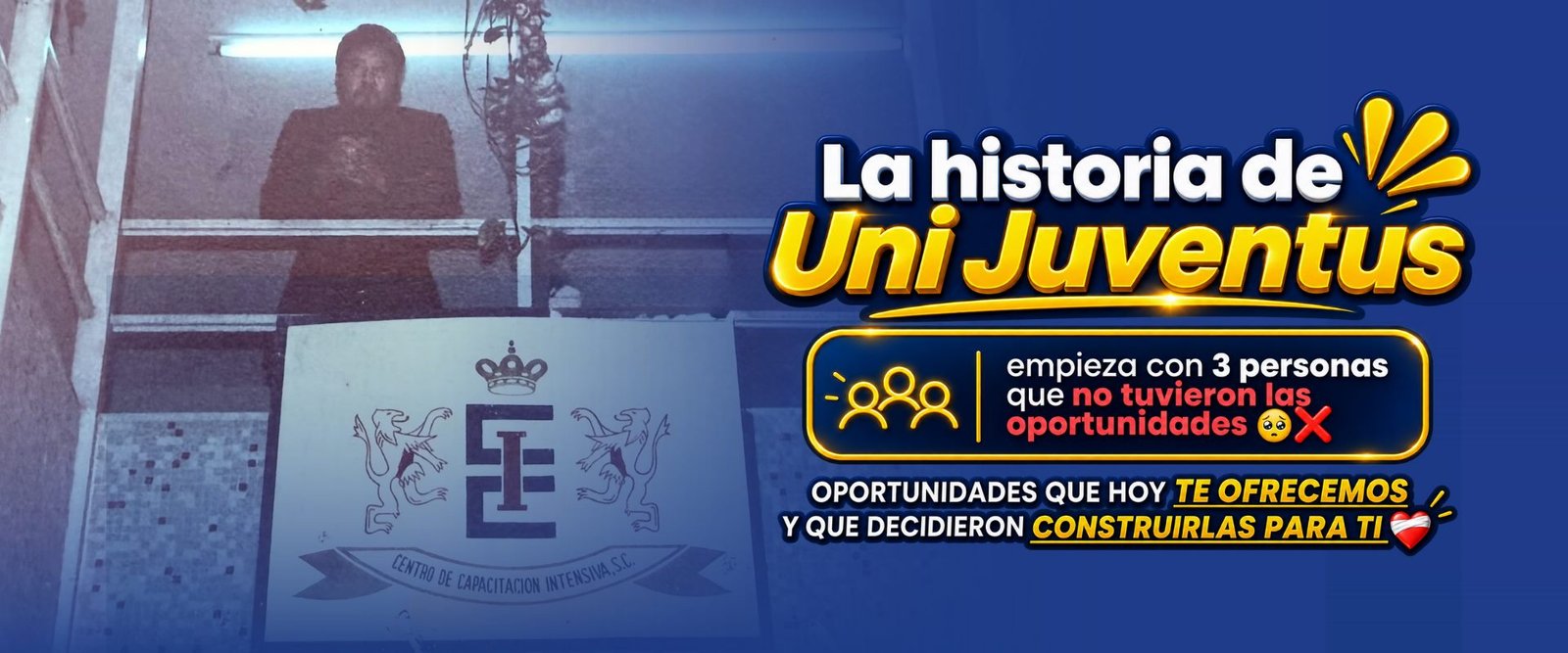 La historia de Uni Juventus empieza con 3 personas que no tuvieron las oportunidades, oportunidades que hoy te ofrecemos y que decidieron construirlas para ti