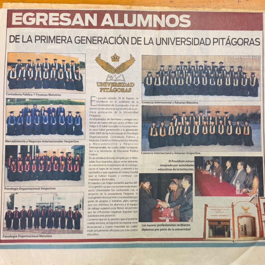 Nota de prensa sobre la primera generación de la Universidad Pitágoras